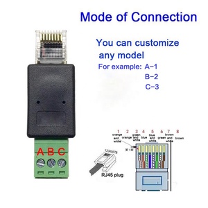RJ45 a RS485 Red de terminales RJ45 Cabeza de cristal macho a RS232 Convertidor de bloque de adaptador de terminal de tornillo de 3 pines - Product Image 3
