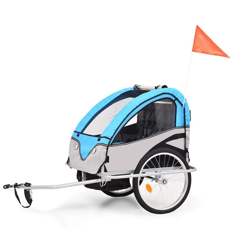 Blue and gray 2-wheel child trailer