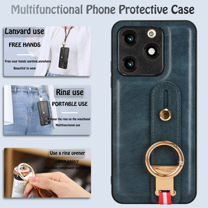 Multifunctional PU Leather Case <strong>Shell</strong> with Wrist Strap Protective Back Cover Leather Phone Case for ITEL A70 - Product Image 4