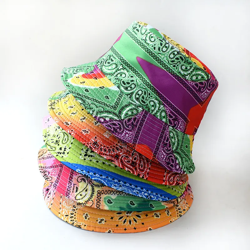 2021 हिप-हॉप कस्टम मछुआरों टोपी 7 रंग पैस्ले मुद्रित प्रतिवर्ती सूरज टोपी यूनिसेक्स टाई डाई कपास बाल्टी टोपी महिलाओं के लिए