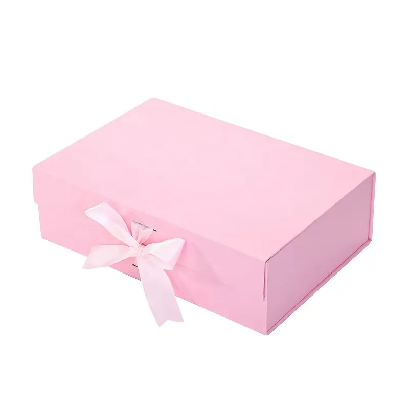 Confezione regalo di presentazione con chiusura magnetica quadrata pieghevole rosa Deluxe con fiocco in nastro