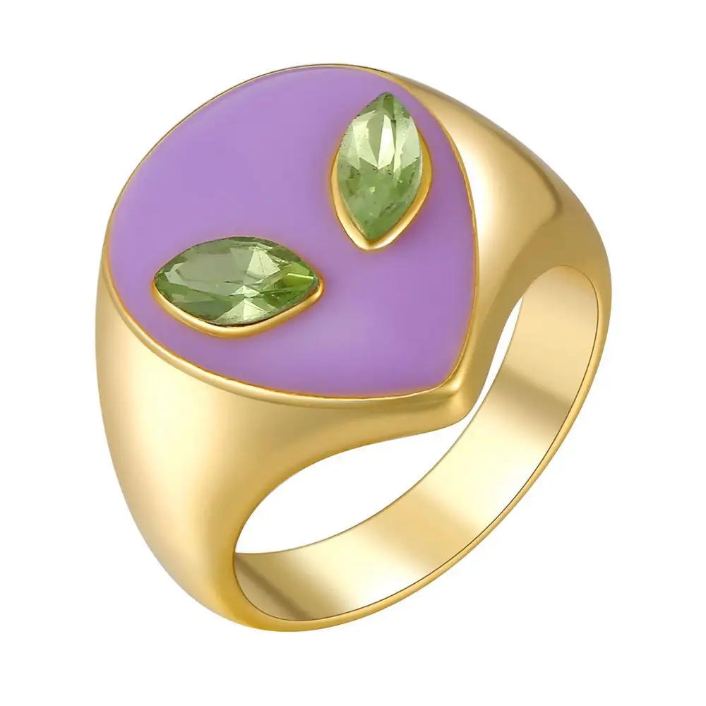 Anillo con cabeza de Alien para mujer, sortija punk geométrica perfilada de cristal, Color blanco, rosa, verde, púrpura, joyería de verano