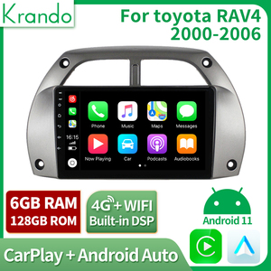 Krando安卓12.0 6 + 128导航车载收音机全球定位系统播放器，适用于丰田RAV4 2 2000 2003多媒体系统WIFI 4G - Product Image 2