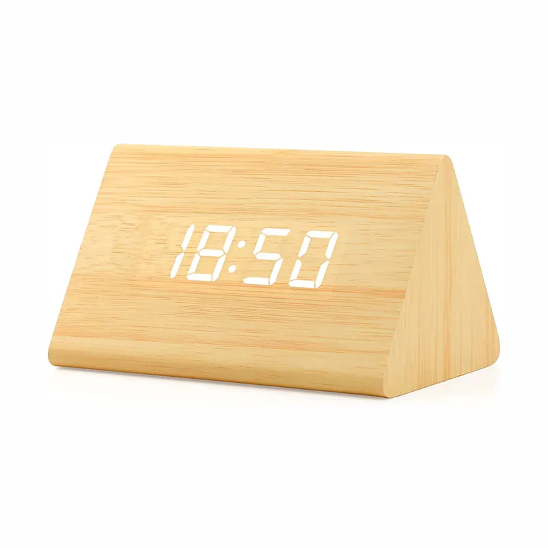 TaiLai Modern Triangle Holz alarm Digital Schreibtisch uhr Thermometer Klassischer Timer Kalender LED Schwarz Weiß Natur braun Farbe