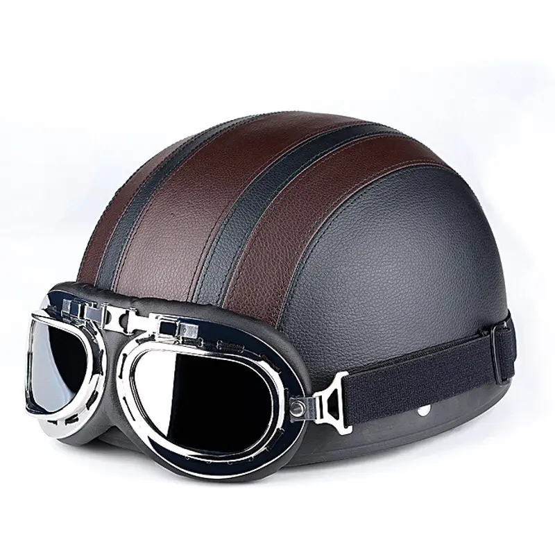 Capacetes de couro de alta qualidade, conjunto de capacetes de motocicleta com meia face aberta