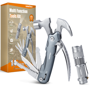 Tragbare Multi-Tools Multifunktions-Werkzeugset 15 in 1 Edelstahl Hammer Aluminium Taschenlampe für Camping Survival - Product Image 1