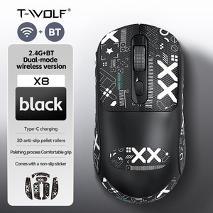T-WOLF X8ワイヤレスデュアルモードゲーミングマウスType-c充電式軽量滑り止めステッカー複数のシステムに適しています - Product Image 6