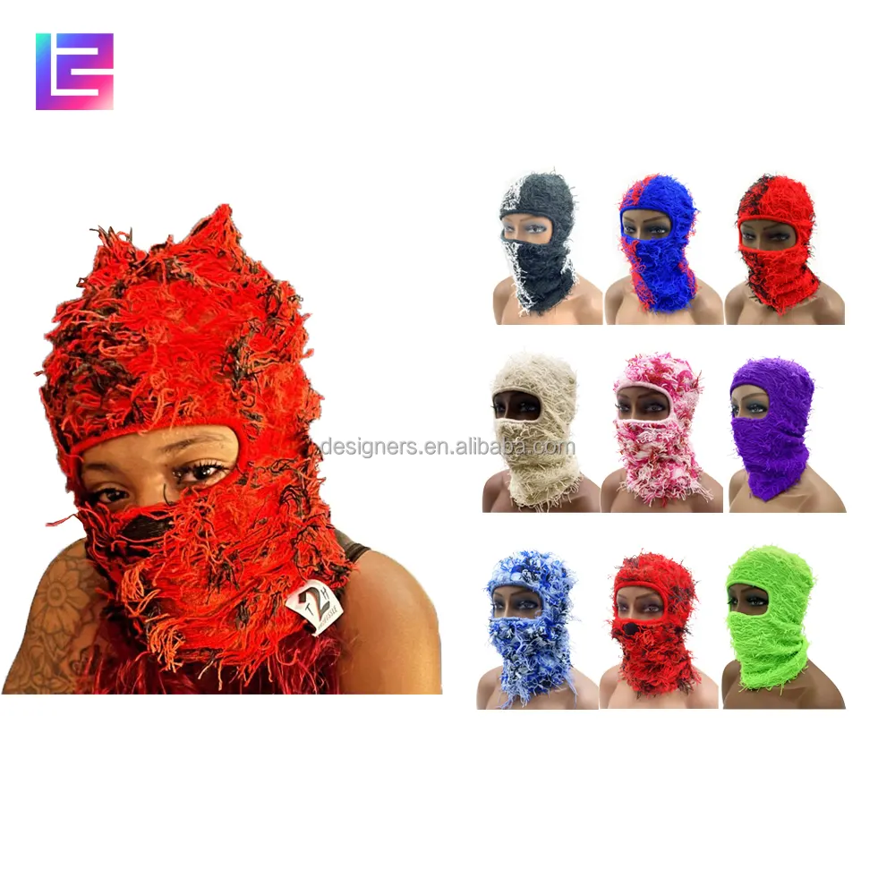 Atacado malha balaclava rosto malha máscara facial completa cobrir um buraco designer gramínea angustiado fuzzy balaclava máscara de esqui