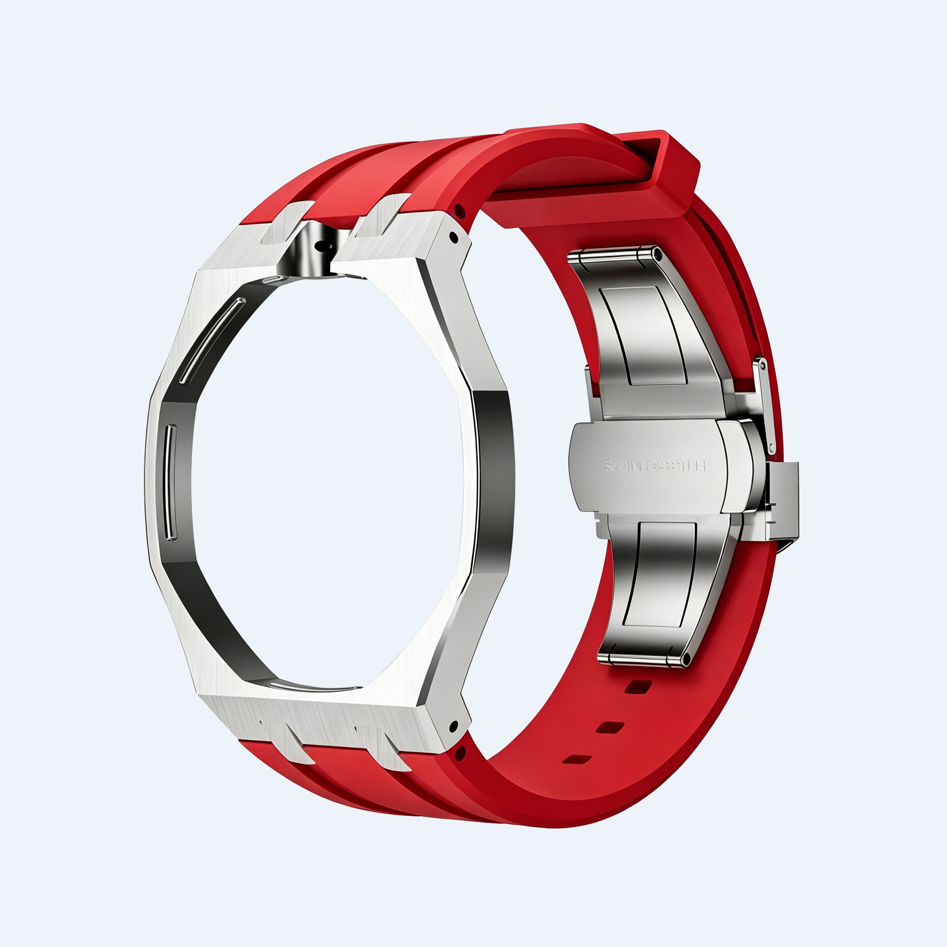 red rubber band+stainles steel watch case