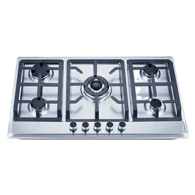 built in 5 burner gas hob with stainless steel panel