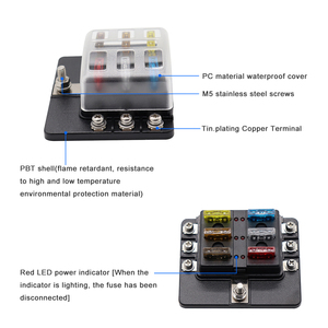 12Vブレードヒューズ6回路ATC/ATO防水ヒューズボックスホルダー、<span class=keywords><strong>LED</strong></span>インジケーター付き12V/24VトラックボートマリンRV用防水カバー