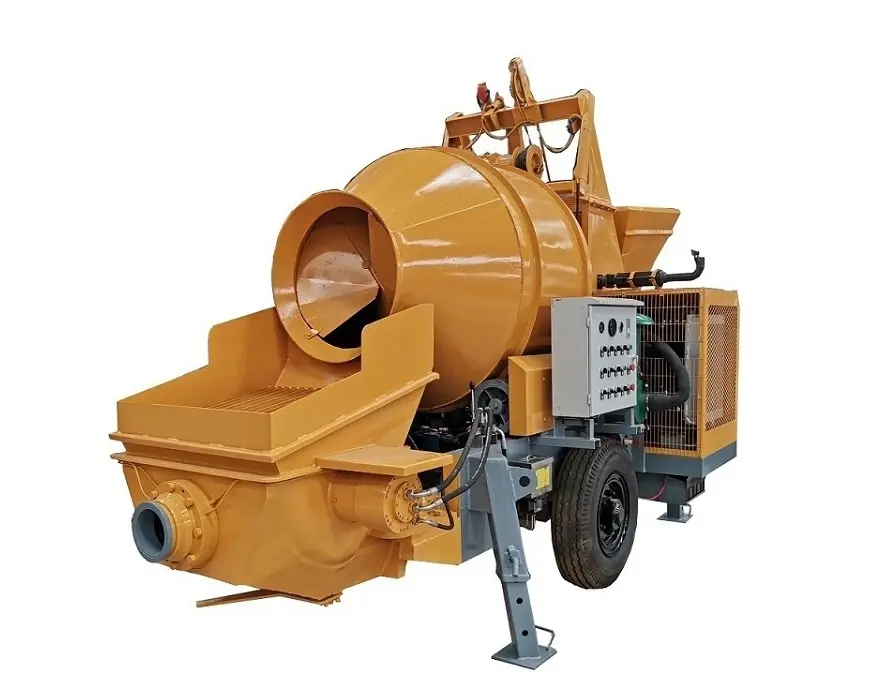 Costo de fábrica 40m3/H Mezclador de concreto diesel montado en remolque con máquina de bomba/hormigon con bomba para la venta