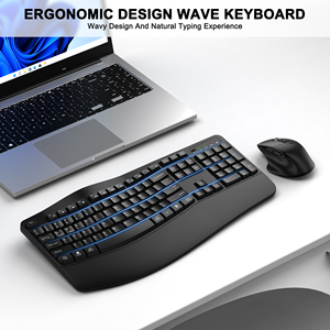 Wave Keys 2.4G Wireless <strong>Keyboard</strong> <strong>Mouse</strong> Combo 104 Keys Comfortable Natural Typing Ergonomics PC <strong>Computer</strong> Office <strong>Keyboard</strong> <strong>Mouse</strong>