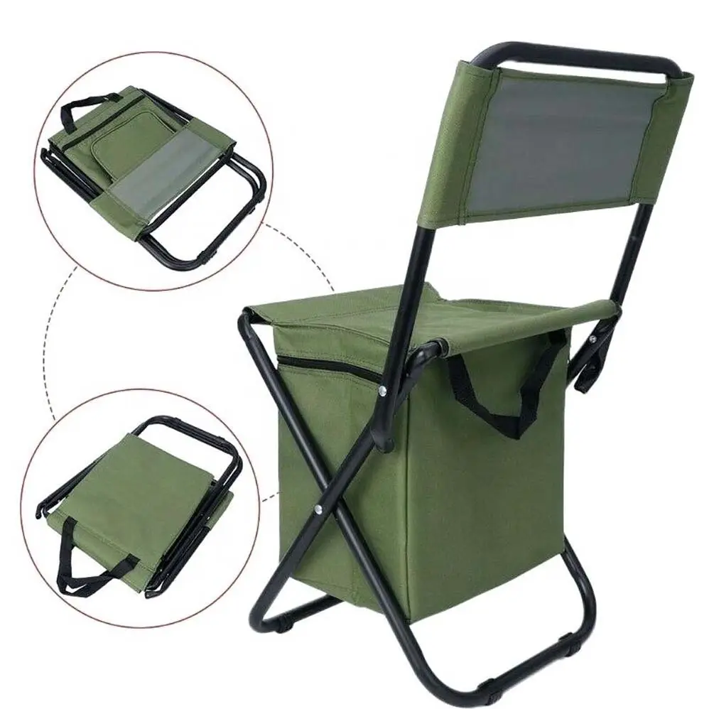 Chaise de pêche pliante de tabouret de camping portable pliable extérieur léger avec sac isotherme