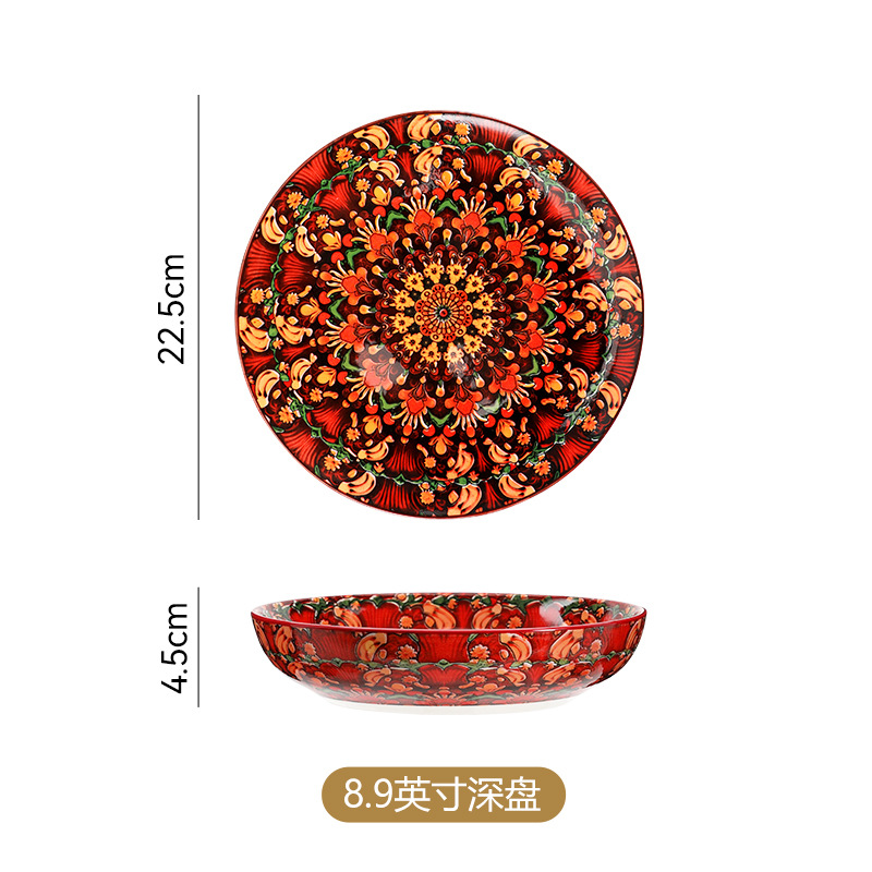 85inch red flower deep plate