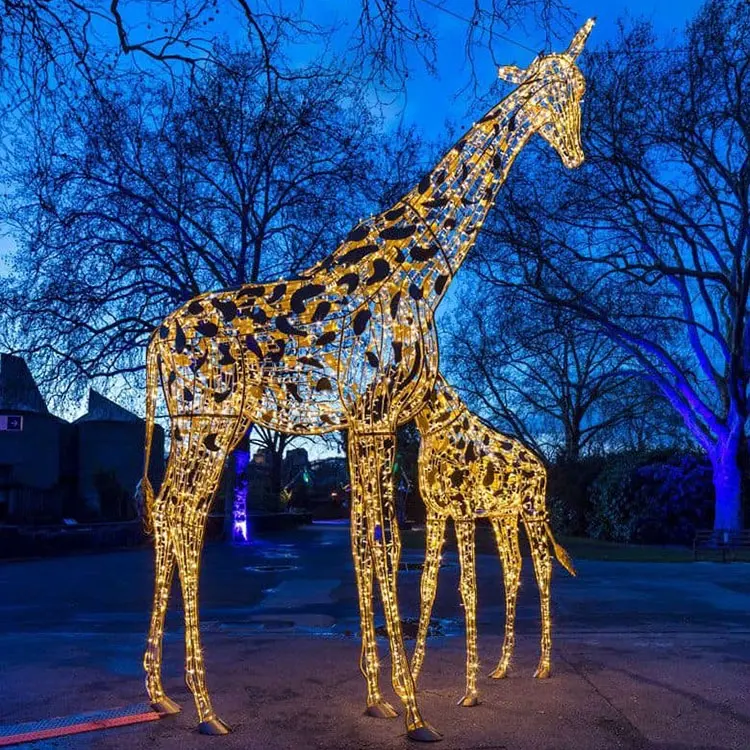 Nuevo diseño grande 3D jirafa motivo luz al aire libre vacaciones figura Iluminación comercial adornos navideños para Zoo Park Street