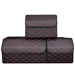 Premium çok fonksiyonlu katlanabilir PU deri araba gövde organizatör Bin konteyner kutusu oto SUV araç gövde ve koltuk için depolama - Product Image 5