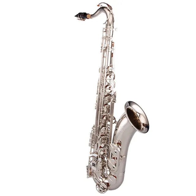 Saxofón tenor profesional con instrumento de viento de tono Bb de superficie niquelada