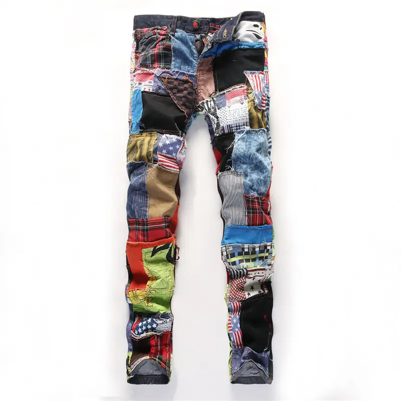 wholesale slim fit patchwork pants for men casual stylish Straight jeans