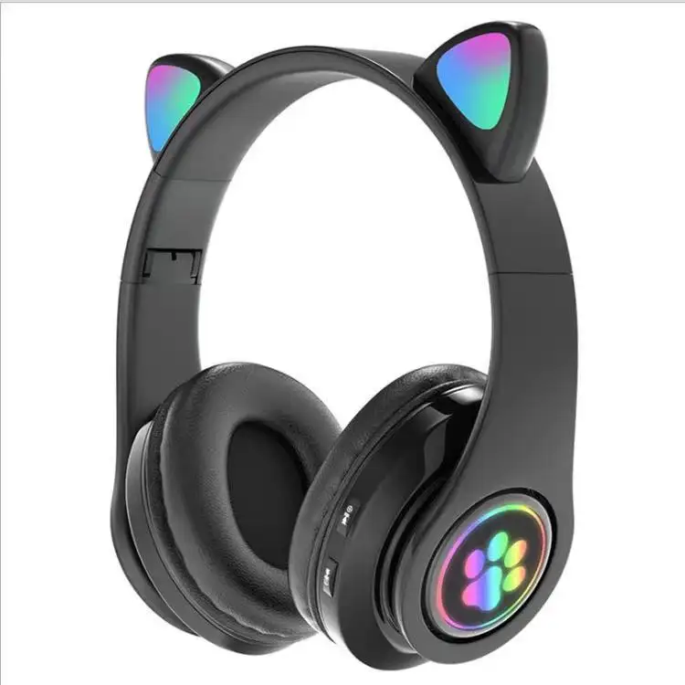 Fones de ouvido sem fio gatinho com led, headset para mulheres e meninas