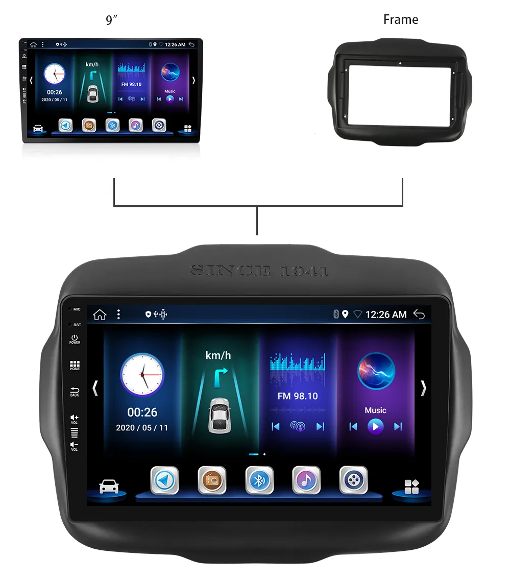 Produttori all'ingrosso lettore multimediale per auto con telaio integrato autoradio lettore DVD per auto con immagine di retromarcia per Jeep Renegade