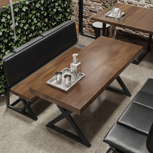 Bàn ăn gỗ hình chữ nhật rắn với phong cách công nghiệp Retro Bar BBQ cafe nhà ghế đặt sắt nghệ thuật nhà hàng đồ nội thất - Product Image 4