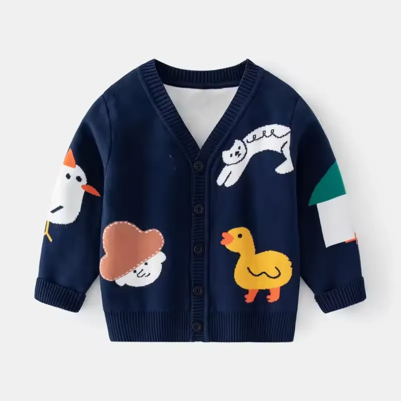 Suéter para niños con logotipo personalizado, cárdigan de punto de algodón para bebés, ropa de punto con dibujos animados, cárdigan de invierno para niños pequeños, suéter para bebés