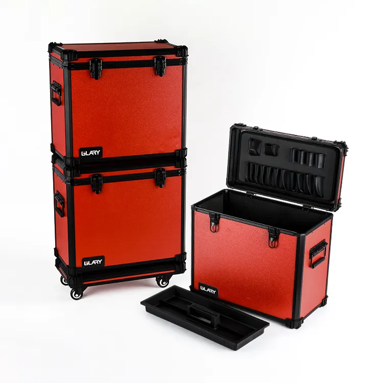 GLARY-estuche de herramientas de alta resistencia, con ruedas apilables, con carrito, caja de herramientas de aluminio, caja de almacenamiento protectora de viaje
