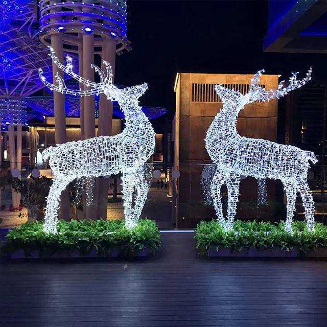 Reno-Iluminación LED 3D grande para exteriores, ciervo iluminado para Año Nuevo, decoración de Navidad