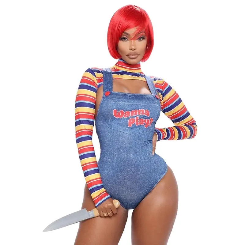 Novo Estilo Feminino Plus Size Sexy Chucky Cosplay Vestuário Chucky Halloween Trajes para Mulheres