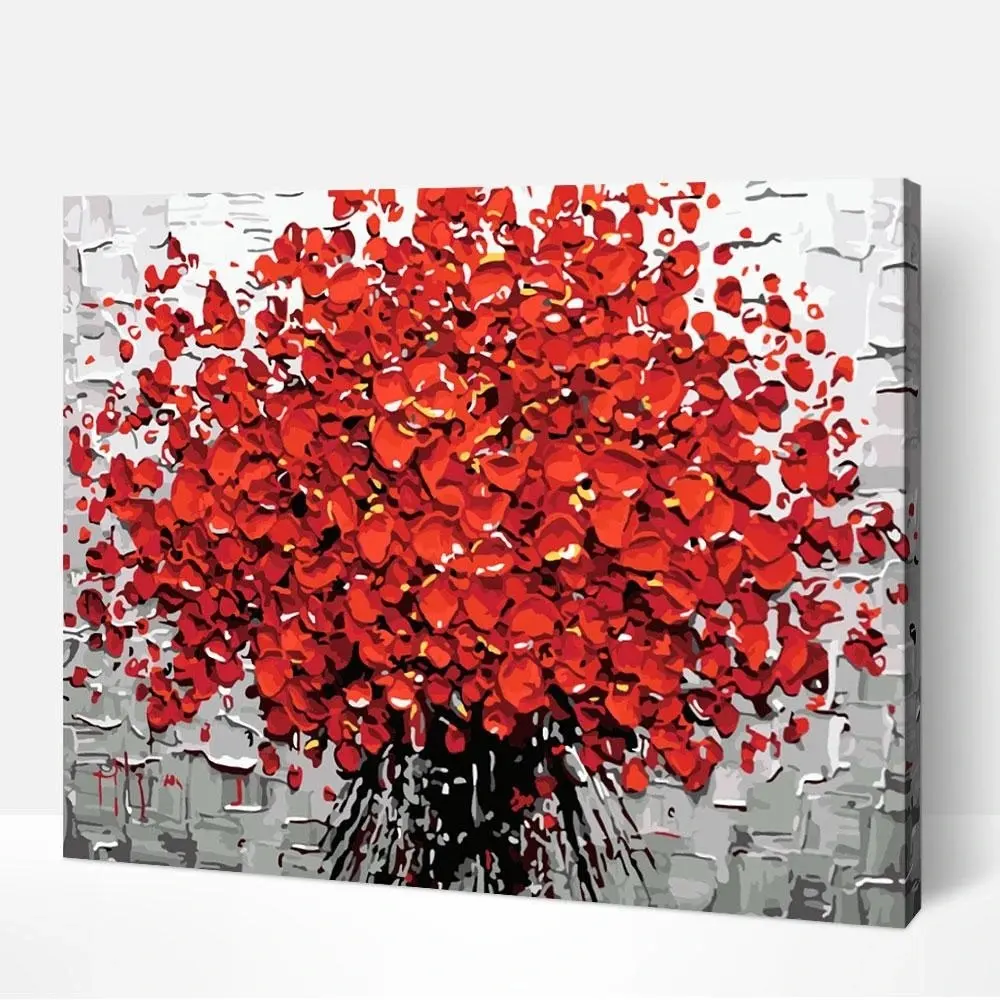30x40cm Red Blossoms Home Decor Ölgemälde einschl ießlich Pinsel und Acrylfarben Diy Gemälde nach Zahlen für Kinder Erwachsene