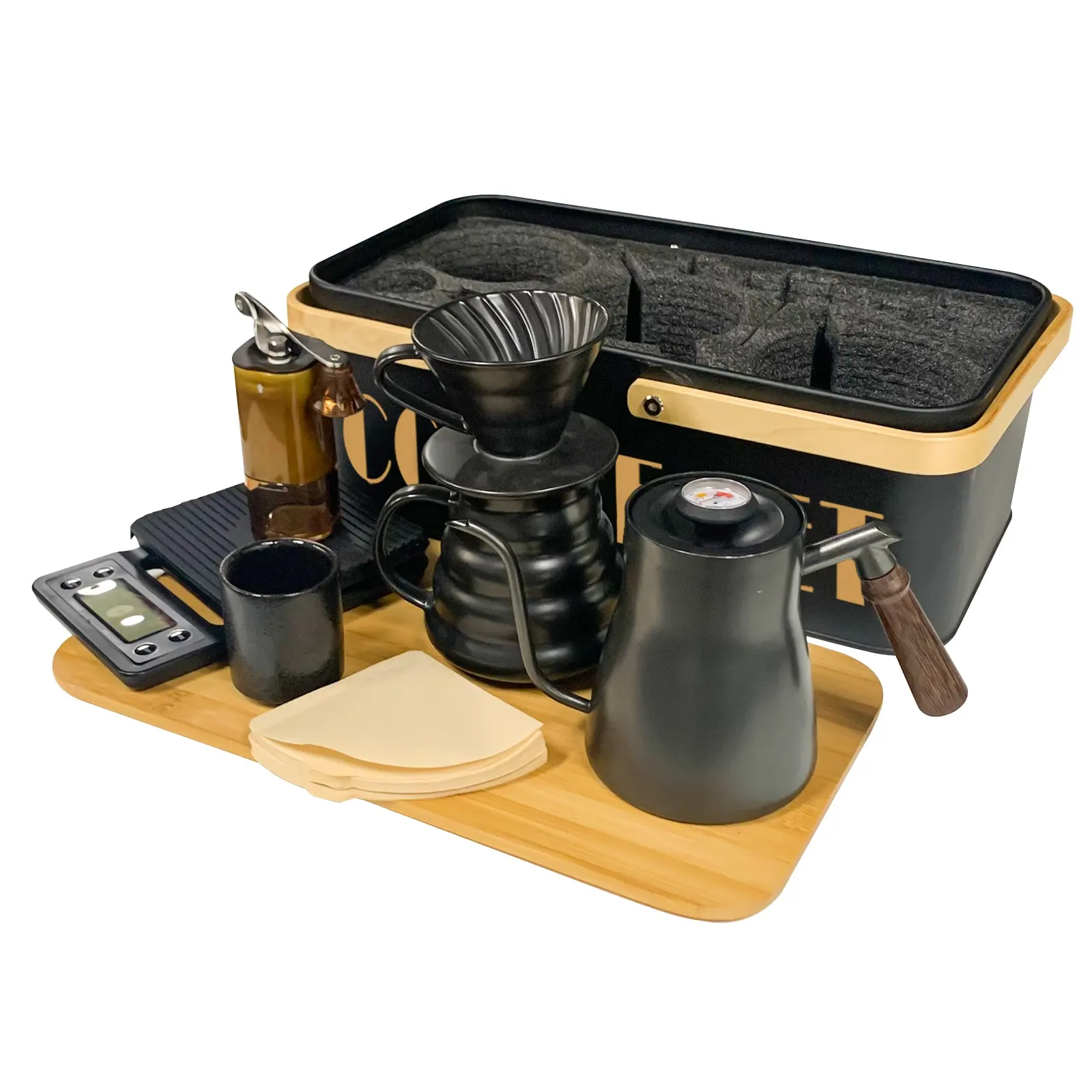 Elegante Mode tragbare Holzkiste-Easy Manual Coffee Brew Maker Geschenkset-Strong Flavor V60 Coffee Brewer Kit