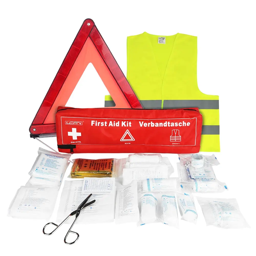 Gabungan Set pertolongan pertama 3 in 1 untuk peralatan darurat mobil Kit darurat pinggir jalan Auto DIN13164 Kit pertolongan pertama