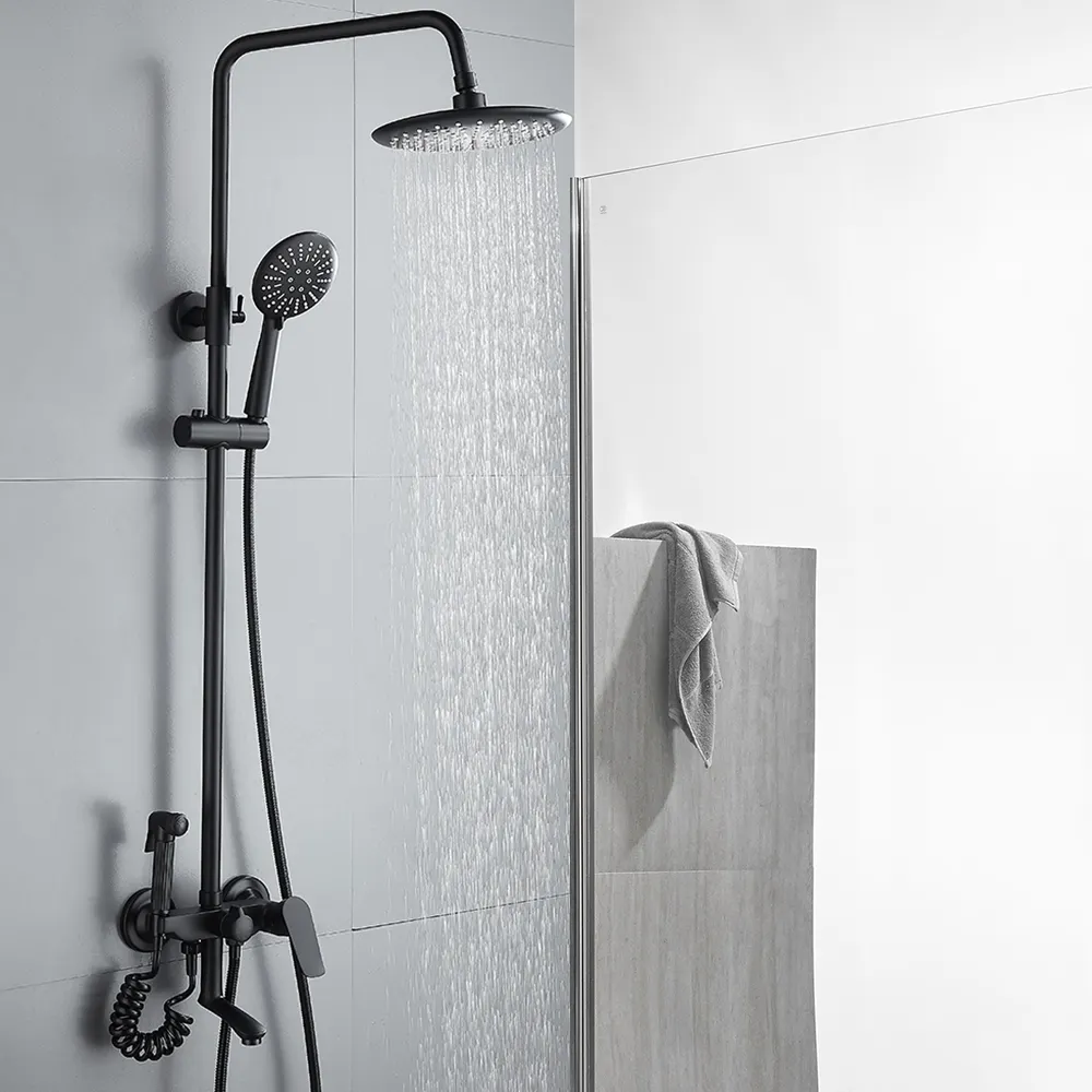 סט מערכת מקלחת שחורה בסיטונאות בלחץ גבוה סט ראשי מקלחת כף יד סט מקלחות צמודות קיר