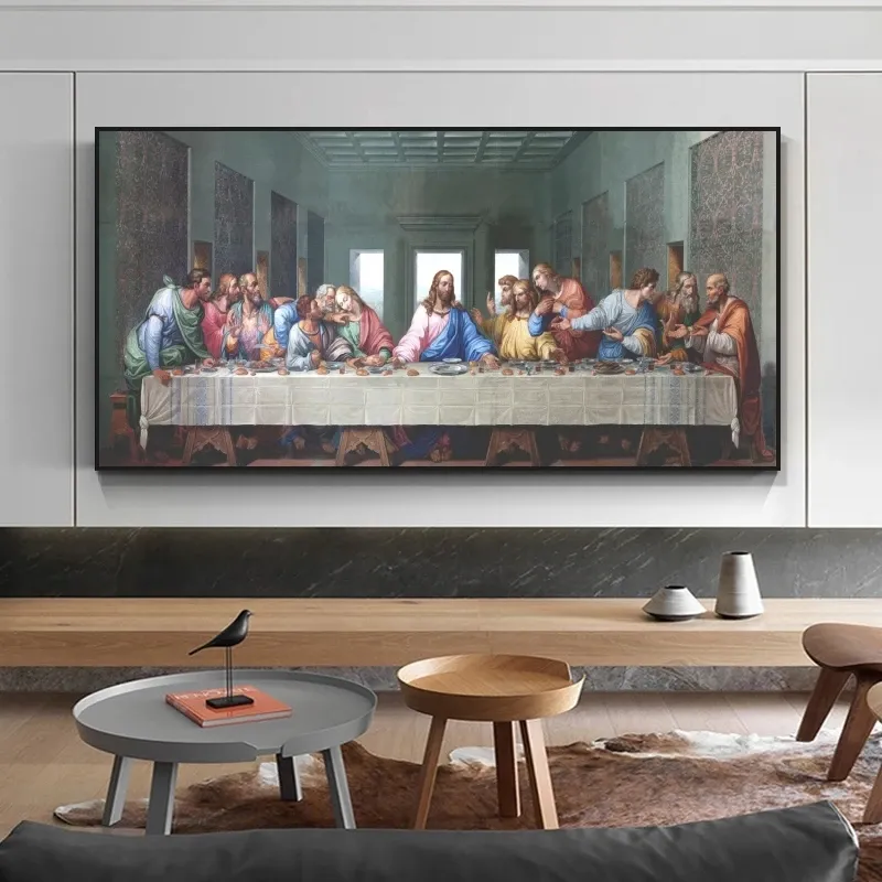 Da Vinci The Last Supper Posters Reproductions On The Wall Art Canvas Painting Christian Decorative Pictures Home Decor Cuadros