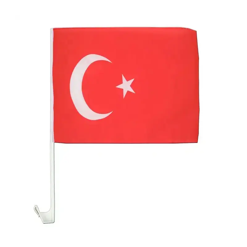 العلم التركي للسيارات مطبوع رقميًا لمنطقة النافذة مع عمود بلاستيكي بطول 50 سم بسعر رخيص ترويجي للبيع بالجملة