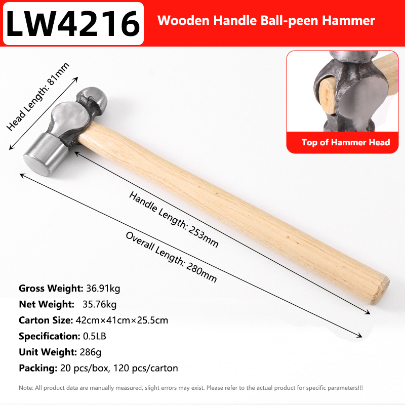 0.5LB Wooden Handle Ball-peen Hammer