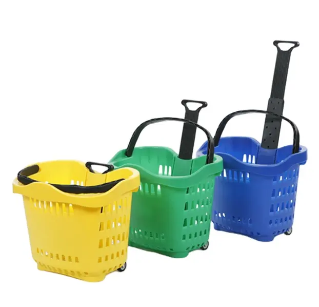 2020 Kaijia Plastik Keranjang Belanja dengan Roda untuk Supermarket, Harga Bagus dan Berkualitas Tinggi