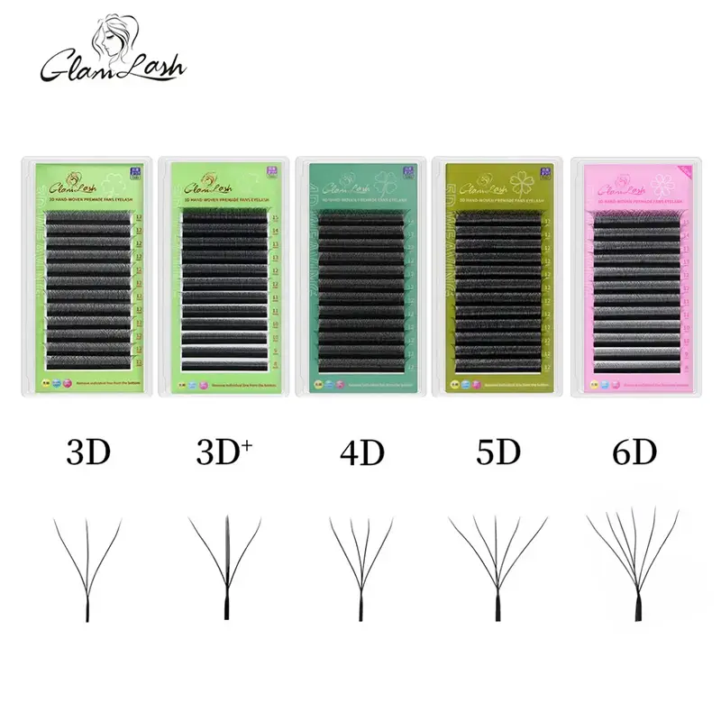 GLAMLASH custom private label matte wispy C D L Lu curl double tips 3D 4D 5D 6D W shaped lashes volume clover eyelash extensions