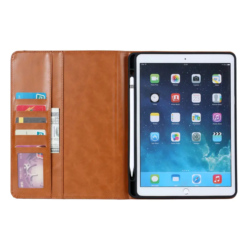 PU кожаный чехол для iPad с держателем карандаша и карманом