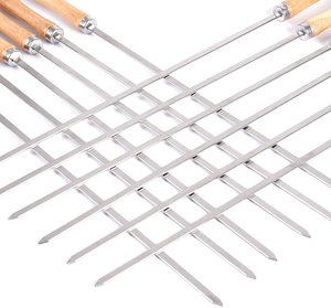 Paslanmaz çelik barbekü şişleri seti düz barbekü şiş yeniden kullanılabilir barbekü sopa Metal ızgara şiş - Product Image 4