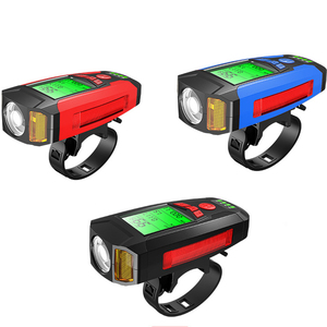 多機能自転車フロントライト、LEDランプバイクコンピュータースピードメーター、5モードサイクルバイクホーンベル懐中電灯サイクリングヘッドライト - Product Image 1