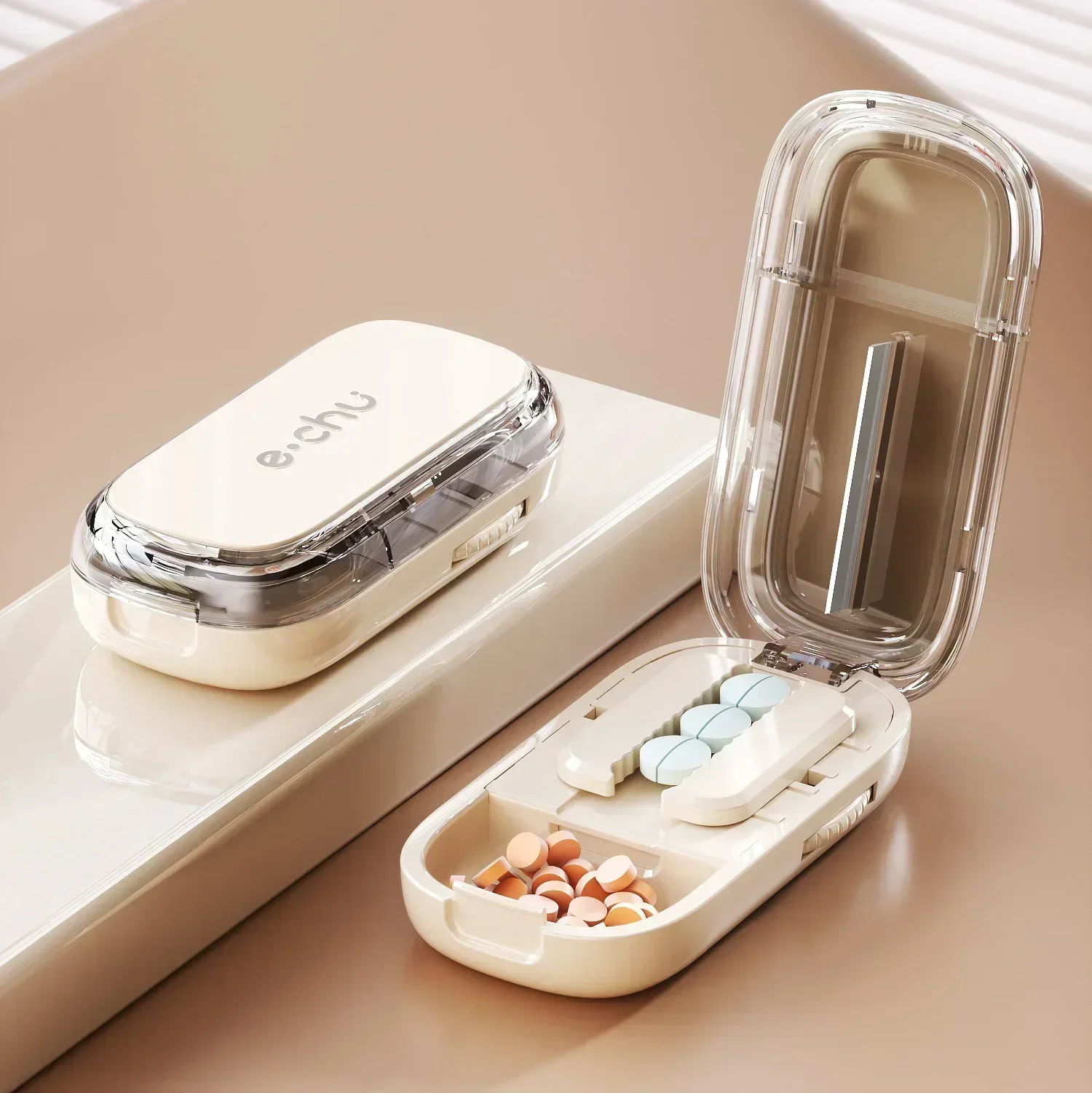 Creamy white pill box-12-compartment pill divider