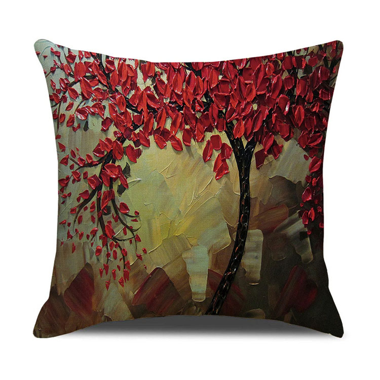 ins Nordic style oil painting tree print linen square pillow cover sofa bed cushion cover