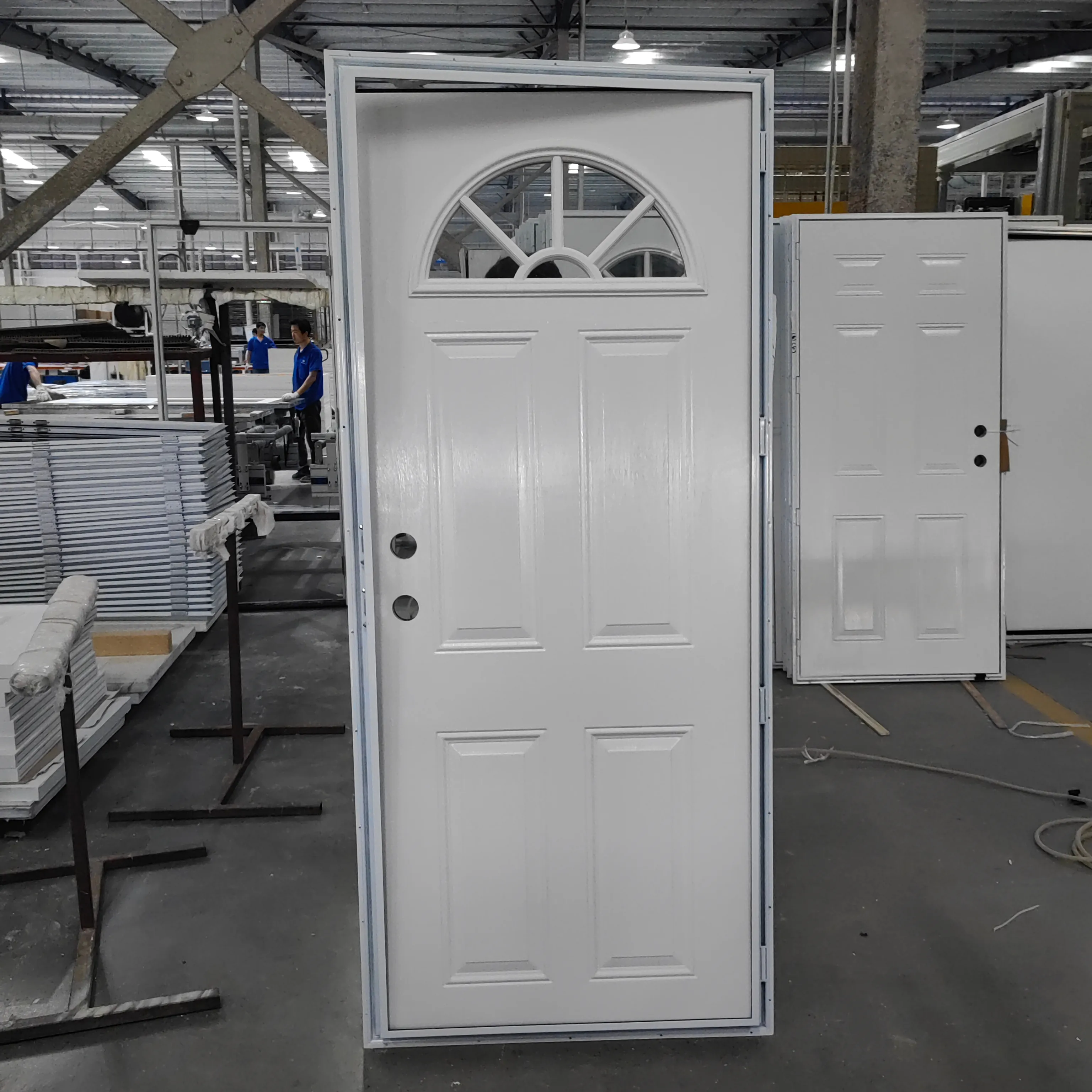 Sunburst Window Steel Primed Right Hand Outswing Prehung porta d'ingresso 6 pannelli 36 ''x 80" bianco