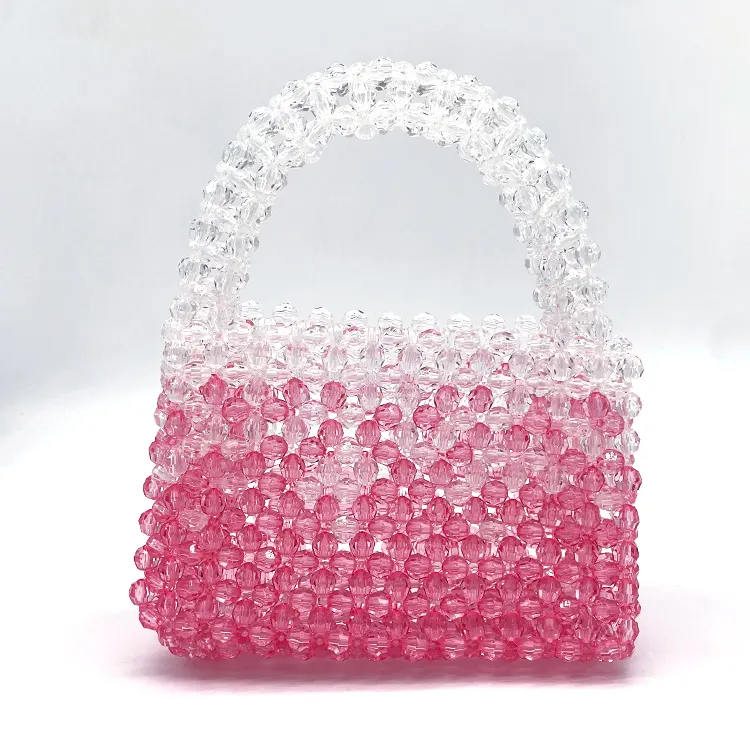 Bolso de mano con cuentas de semilla de vidrio acrílico Rosa hecho a mano, moda de verano 2023, venta al por mayor