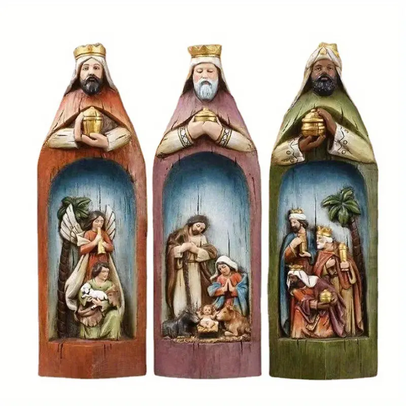 Regalos de Pascua estatua religiosa de Madonna Ángel Tres Reyes Magos Pascua Jesús nació pesebre conjunto accesorios artesanales de resina