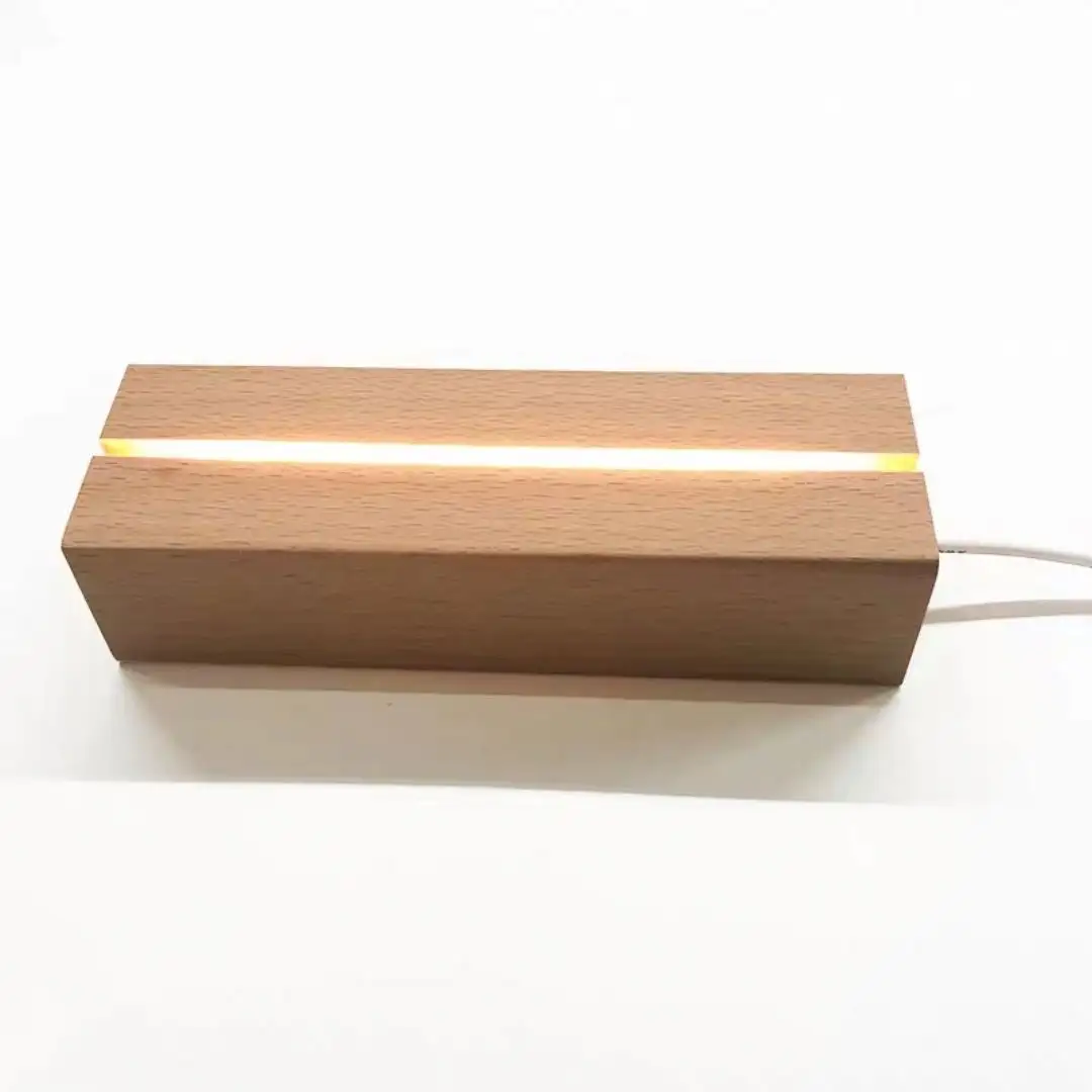 Tablero de mensajes Rectangular, luz Led de noche de madera, Base de madera