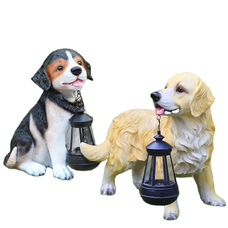 Lampe solaire à Led drôle de chien en gros Sculpture en résine pour la maison Statue de bouledogue français