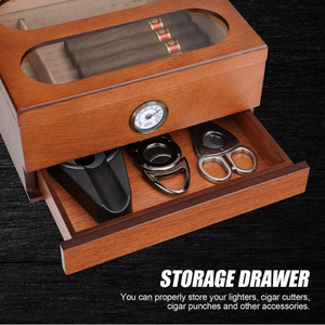 Handcrafted Desktop <strong>Humidor</strong> That Can Hold 20-35 Cigars Humidifier and Accessory Drawers Cigar <strong>Humidor</strong> With Front Hygrometer - Product Image 3